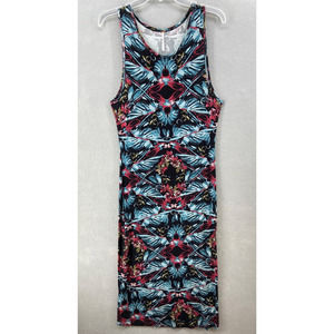 Free People Dress Womens Medium Tank Maxi Blue Red Thin Knit Cotton‎ Sleeveless